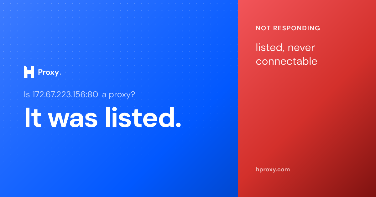 Is 172.67.223.156:80 a proxy? It was listed as one but never once connectable across 17 checks, recorded by HProxy.