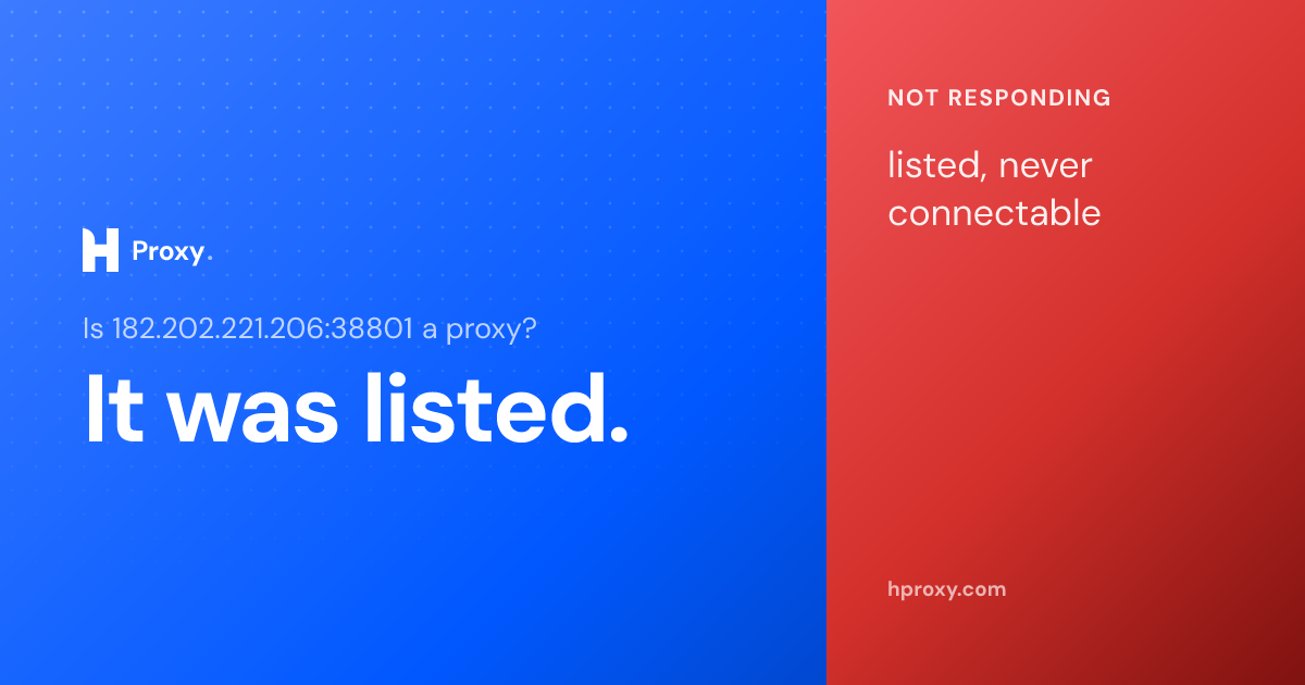 Is 182.202.221.206:38801 a proxy? It was listed as one but never once connectable across 13 checks, recorded by HProxy.